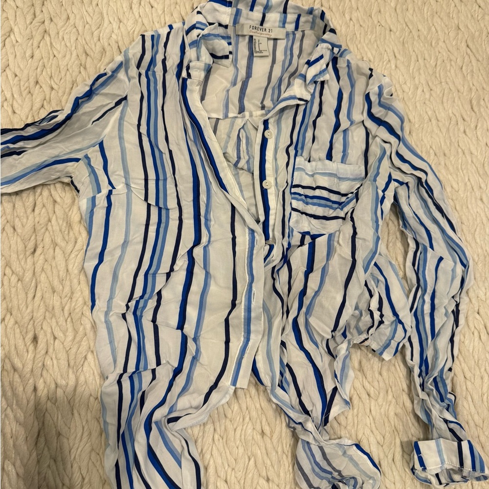 Blue and White Striped Button-Up Shirt